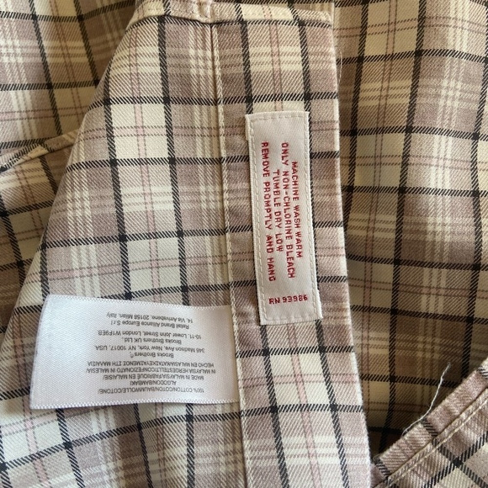 ✨Brooks Brothers Men's Button Down Plaid Medium Shirt Tan Perfect - Picture 4 of 5